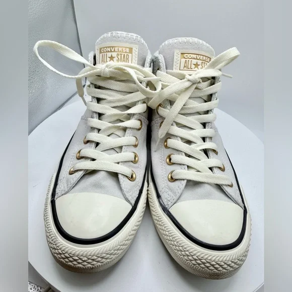 Converse All Star High‎ Top Sneakers Light Gray Gold Eyelets Women’s size 9 - Picture 4 of 7
